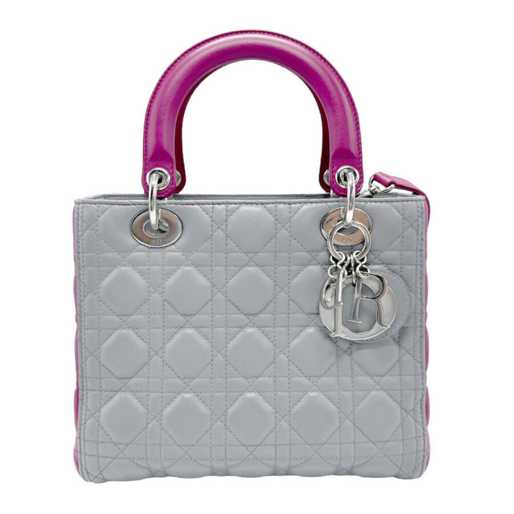 Christian Dior Leather 2Way Shoulder Bag Purple Silver